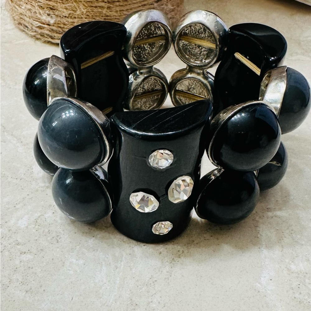 Bracelet Cuff Bangle Black Gray Rhinestone stretch extendable